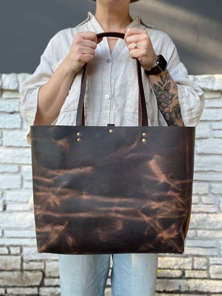 Oversized Work Tote - Tan + Brown