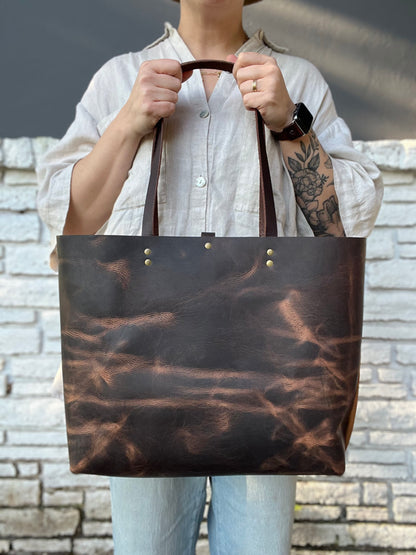 Oversized Work Tote - Tan + Brown