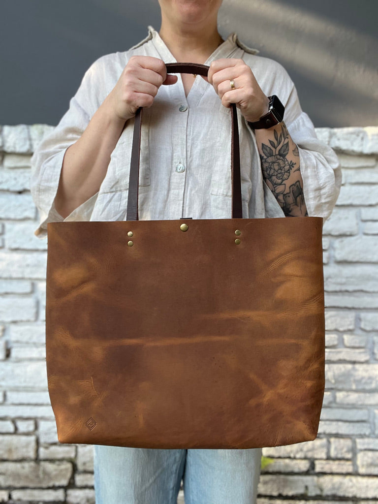 Oversized Work Tote - Tan + Brown