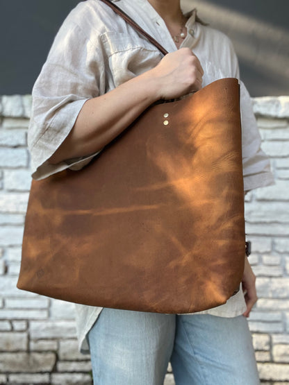 Oversized Work Tote - Tan + Brown
