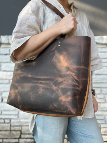 Oversized Work Tote - Tan + Brown