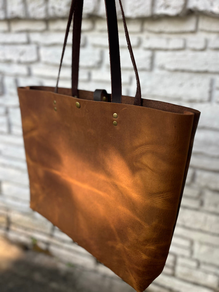 Oversized Work Tote - Tan + Brown